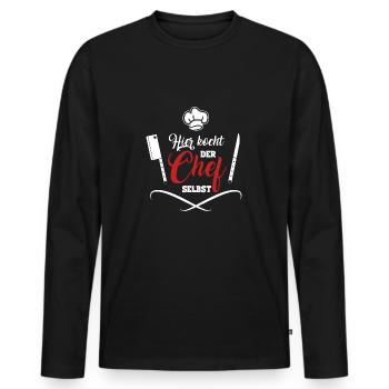 Hier kocht der Chef selbst lustiger Koch Spruch - Männer Premium Bio Langarmshirt - Schwarz - Vorne - Nico (187cm)