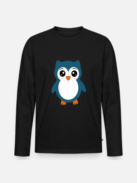 Eule blaue Eule - Männer Premium Bio Langarmshirt - Schwarz