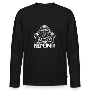 No Limit Workout Bodybuilding Skull mit Hantel - Männer Premium Bio Langarmshirt - Schwarz - Vorne - Nico (187cm)