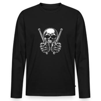 Crâne avec des pilons dans des mains en os - T-shirt manches longues Premium bio Homme - noir - Devant - Nico (187cm)