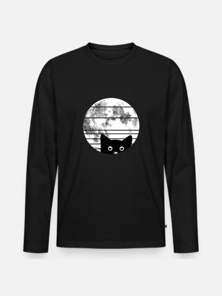 Cat with moon - Men's Premium Organic Long Sleeve Shirt - black