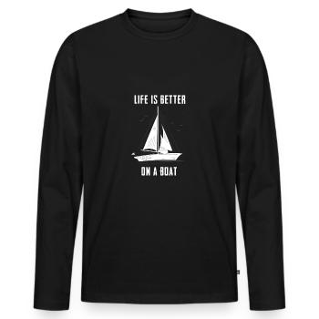 Life is better on a boat - Men's Premium Organic Long Sleeve Shirt - black - Front - Nico (187cm)