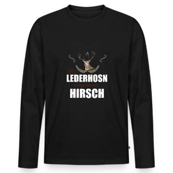 Basst Scho | Trachten Hirsch - Männer Premium Bio Langarmshirt - Schwarz - Vorne - Nico (187cm)