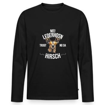 Trachten Bayrischer Dialekt Hirsch - Männer Premium Bio Langarmshirt - Schwarz - Vorne - Nico (187cm)