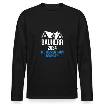 Bauherr 2024 Hausbau Neubau Baustelle Richtfest - Männer Premium Bio Langarmshirt - Schwarz - Vorne - Nico (187cm)