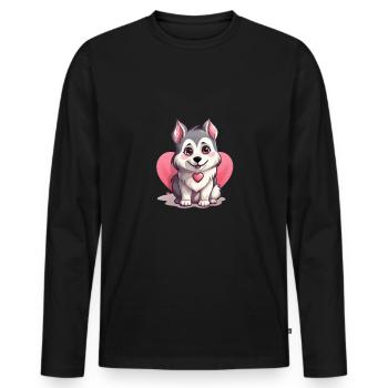 Husky chien amant maman et papa Saint-Valentin - T-shirt manches longues Premium bio Homme - noir - Devant - Nico (187cm)