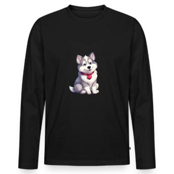 Husky chien amant maman et papa Saint-Valentin - T-shirt manches longues Premium bio Homme - noir - Devant - Nico (187cm)
