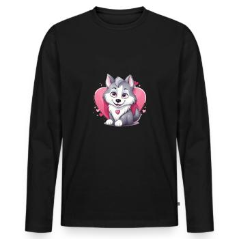 Husky chien amant maman et papa Saint-Valentin - T-shirt manches longues Premium bio Homme - noir - Devant - Nico (187cm)