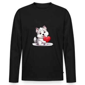 Husky chien amant maman et papa Saint-Valentin - T-shirt manches longues Premium bio Homme - noir - Devant - Nico (187cm)