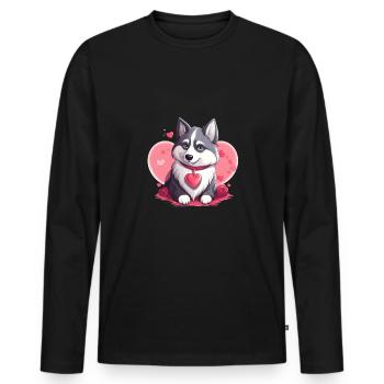 Husky chien amant maman et papa Saint-Valentin - T-shirt manches longues Premium bio Homme - noir - Devant - Nico (187cm)
