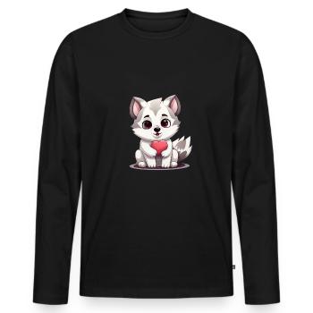 Husky chien amant maman et papa Saint-Valentin - T-shirt manches longues Premium bio Homme - noir - Devant - Nico (187cm)
