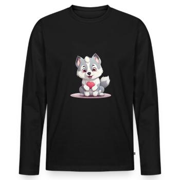 Husky chien amant maman et papa Saint-Valentin - T-shirt manches longues Premium bio Homme - noir - Devant - Nico (187cm)