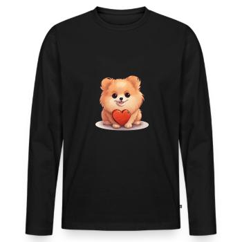 Poméranie chien maman Saint-Valentin - T-shirt manches longues Premium bio Homme - noir - Devant - Nico (187cm)