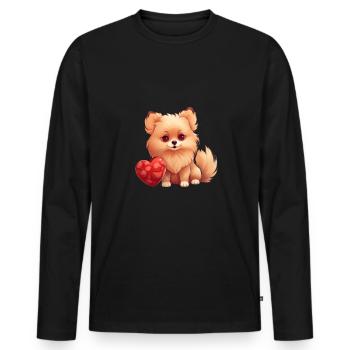 Poméranie chien maman Saint-Valentin - T-shirt manches longues Premium bio Homme - noir - Devant - Nico (187cm)