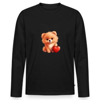 Poméranie chien maman Saint-Valentin - T-shirt manches longues Premium bio Homme - noir - Devant - Nico (187cm)