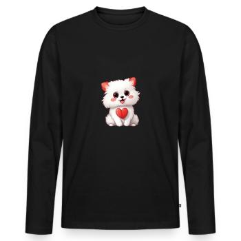 Poméranie chien maman Saint-Valentin - T-shirt manches longues Premium bio Homme - noir - Devant - Nico (187cm)