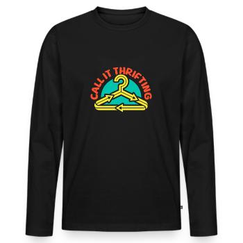 Thrift Shopper Call It Thrifting Thrift Store - Men's Premium Organic Long Sleeve Shirt - black - Front - Nico (187cm)