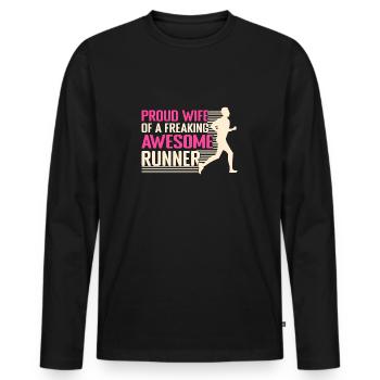 Courir fière épouse d’un marathonien génial - T-shirt manches longues Premium bio Homme - noir - Devant - Nico (187cm)
