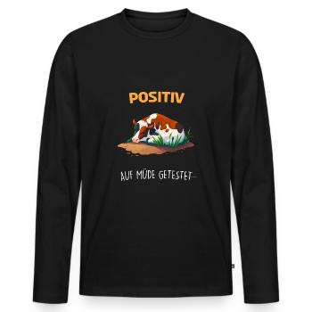 Positiv Müde Schlafshirt Kuh Kühe Schlafanzug - Männer Premium Bio Langarmshirt - Schwarz - Vorne - Nico (187cm)