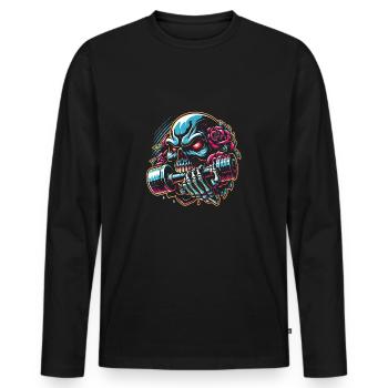 Skull with Pentagram Workout Dumbbell Bodybuilding - Men's Premium Organic Long Sleeve Shirt - black - Front - Nico (187cm)