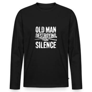 Vieil homme grand-père joue des tambours en disant - T-shirt manches longues Premium bio Homme - noir - Devant - Nico (187cm)