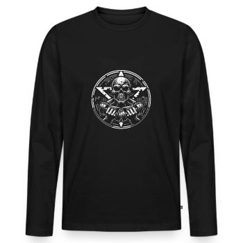 Skull with Pentagram Workout Dumbbell Bodybuilding - Men's Premium Organic Long Sleeve Shirt - black - Front - Nico (187cm)