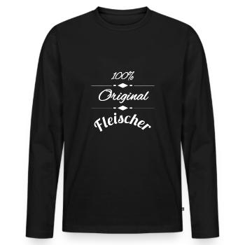 Fleischer - Männer Premium Bio Langarmshirt - Schwarz - Vorne - Nico (187cm)