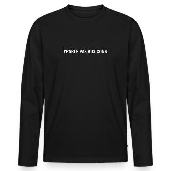 J'parle pas aux cons - T-shirt manches longues Premium bio Homme - noir - Devant - Nico (187cm)