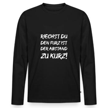 Riechst du den Furz ist der Abstand zu kurz! - Männer Premium Bio Langarmshirt - Schwarz - Vorne - Nico (187cm)
