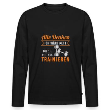 Fitness Ausdauer Muskeltraining Sport Fitness - Männer Premium Bio Langarmshirt - Schwarz - Vorne - Nico (187cm)