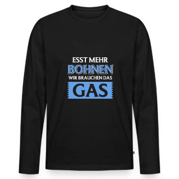 Esst Mehr Bohnen Wir Brauchen Das Gas - Männer Premium Bio Langarmshirt - Schwarz - Vorne - Nico (187cm)