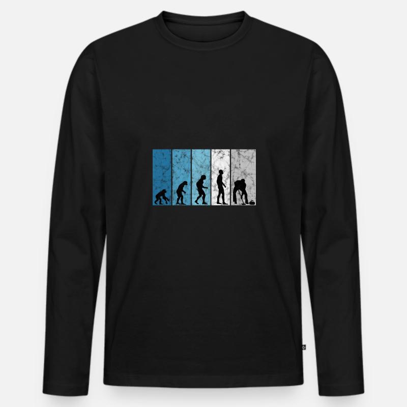 Eis Curling Curler Eisstockschießen Evolution - Männer Premium Bio Langarmshirt - Schwarz