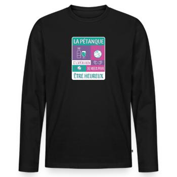 PÉTANQUE ET APÉRITIF - T-shirt manches longues Premium bio Homme - noir - Devant - Nico (187cm)