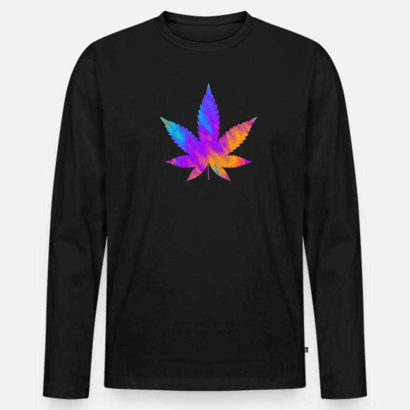 Cannabis Blatt | Hanfblatt Bunt - Männer Premium Bio Langarmshirt - Schwarz