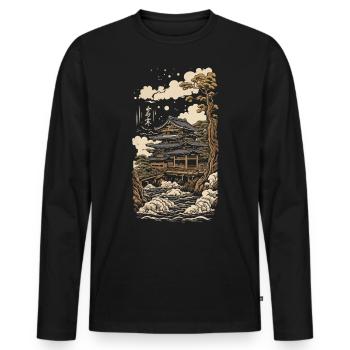 Temple in Ukiyo-E Vintage Japan Art - Men's Premium Organic Long Sleeve Shirt - black - Front - Nico (187cm)