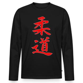 Judo Kanji Design en rouge - T-shirt manches longues Premium bio Homme - noir - Devant - Nico (187cm)