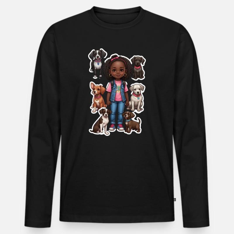 Mädchen mit Hundegruppe Motiv - Männer Premium Bio Langarmshirt - Schwarz
