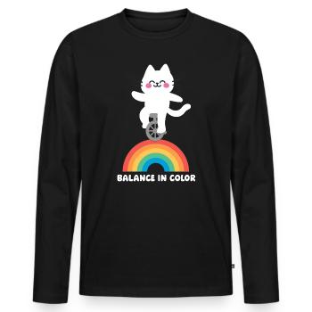 Cat Balances Rainbow - Men's Premium Organic Long Sleeve Shirt - black - Front - Nico (187cm)
