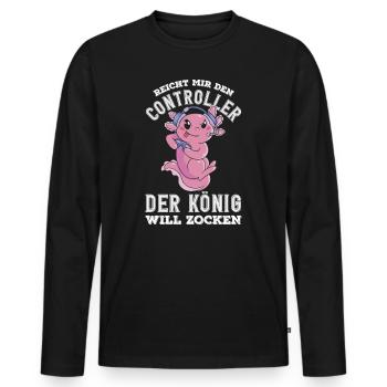 Hands me the controller – King wants to play - Men's Premium Organic Long Sleeve Shirt - black - Front - Nico (187cm)