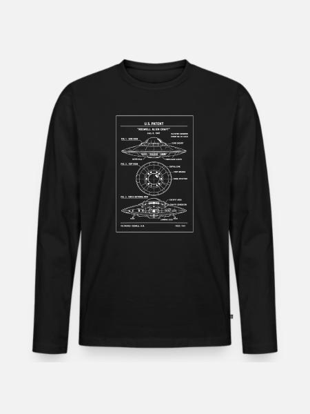 UFO Patent Blueprint Tee - Men's Premium Organic Long Sleeve Shirt - black