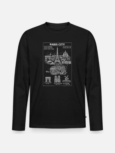 Paris Skyline Cityscape Tee - Men's Premium Organic Long Sleeve Shirt - black