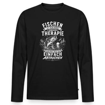 Fischen ist kein Hobby sondern Therapie - Männer Premium Bio Langarmshirt - Schwarz - Vorne - Nico (187cm)