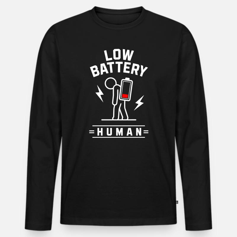 🪫LOW BATTERY HUMAN - Männer Premium Bio Langarmshirt - Schwarz