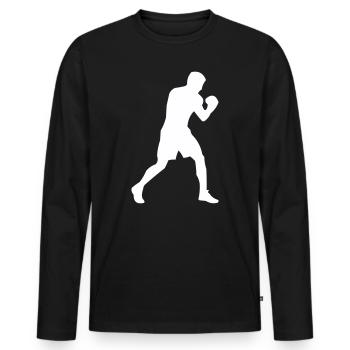 Boxer-Silhouette in Bewegung - Männer Premium Bio Langarmshirt - Schwarz - Vorne - Nico (187cm)