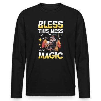  Bless This Mess With Magic Hexe Kaffee Besen - Männer Premium Bio Langarmshirt - Schwarz - Vorne - Nico (187cm)