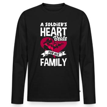 A Soldier's Heart Beats for his Family Father's - Männer Premium Bio Langarmshirt - Schwarz - Vorne - Nico (187cm)