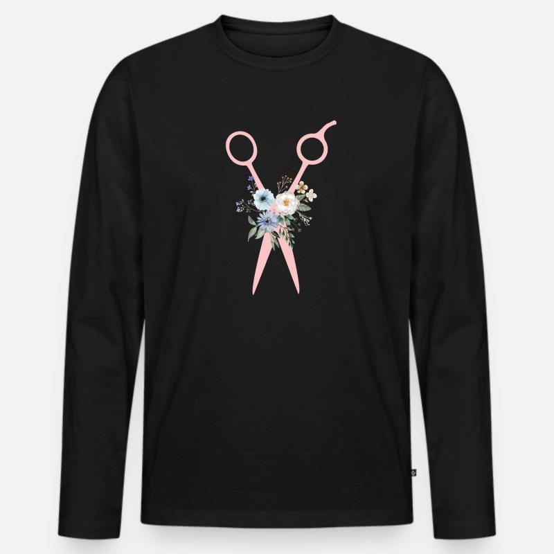Scherenblumen - Männer Premium Bio Langarmshirt - Schwarz