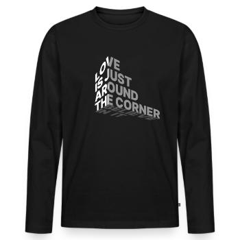Love is just around the corner - Men's Premium Organic Long Sleeve Shirt - black - Front - Nico (187cm)