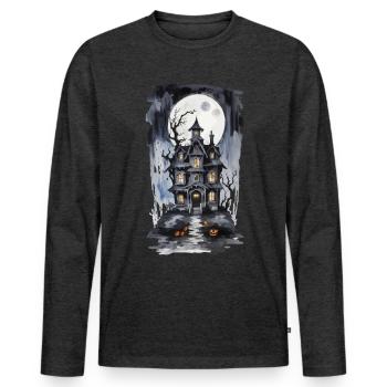 Halloween Full Moon Witch House Horror Design - Men's Premium Organic Long Sleeve Shirt - heather anthracite - Front - Nico (187cm)