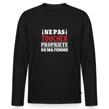 Ne pas toucher propriété de ma femme cadeau humour - T-shirt manches longues Premium bio Homme - noir - Devant - Nico (187cm)